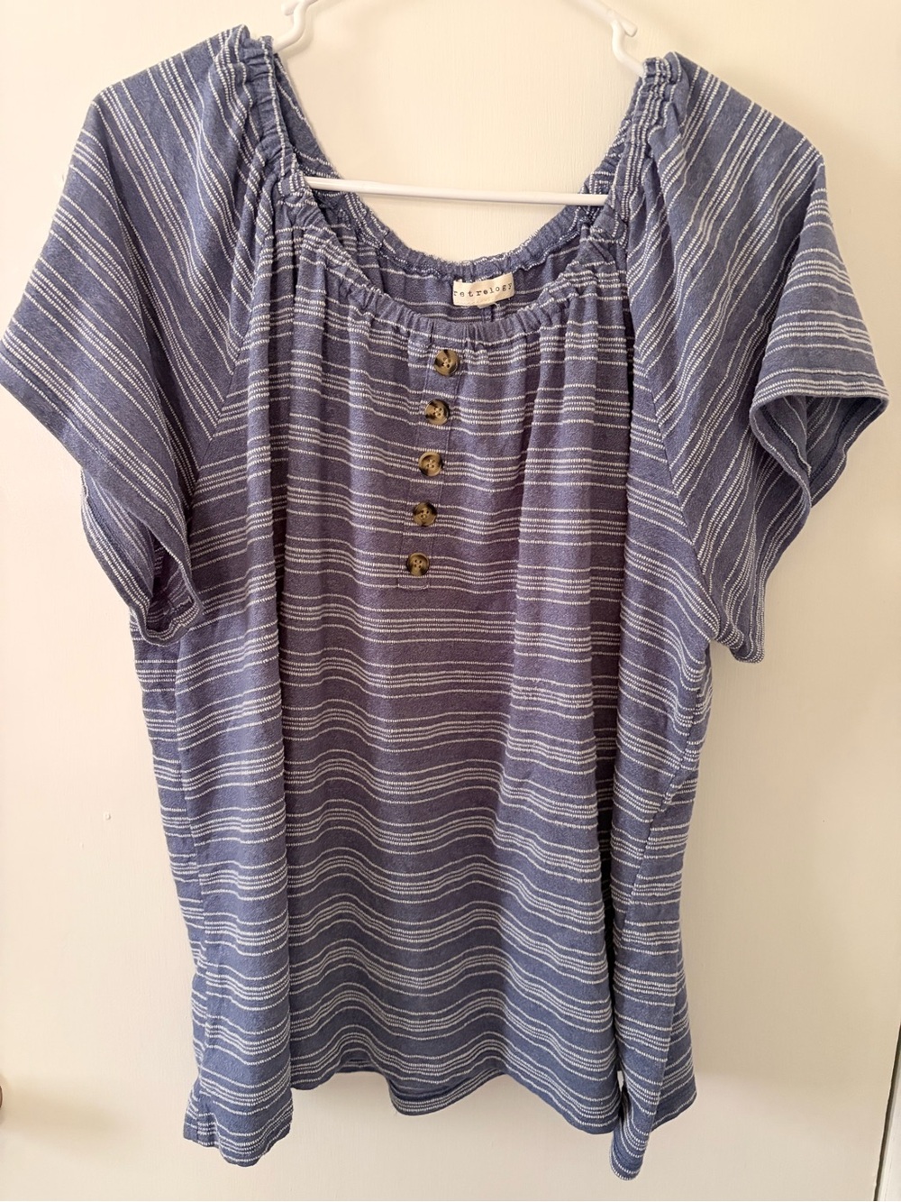 Striped Short-Sleeve Tunic Top in Blue